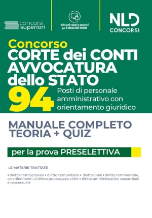 94 Posti - Corte Dei Conti Avvocatura Stato - Manuale + Quiz Prova Prese fronte