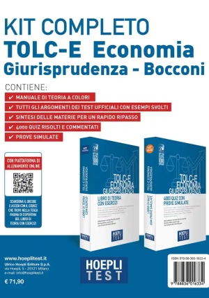 Kit 2v Economia + Giurisprudenza Tolc-e Bocconi 2024 - Teoria + Esercizi fronte