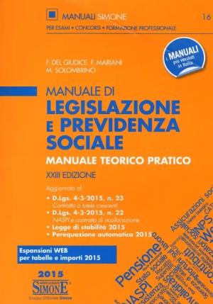 16  Manuale Di Legislazione E Previdenza Sociale. Manuale Teorico Pratico fronte