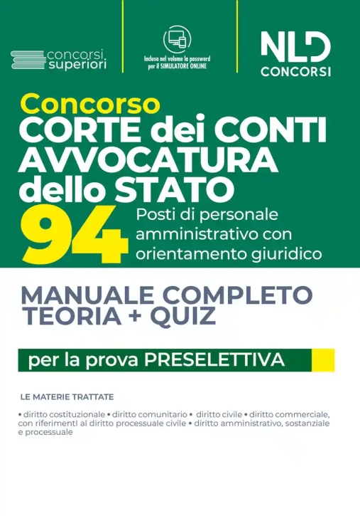 Immagine 0 di 94 Posti - Corte Dei Conti Avvocatura Stato - Manuale + Quiz Prova Prese