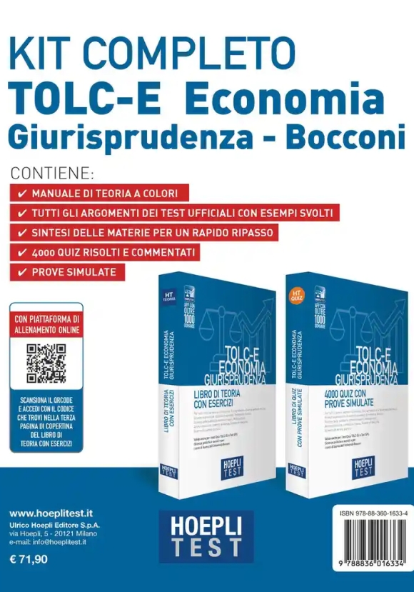 Kit 2v Economia + Giurisprudenza Tolc-e Bocconi 2024 - Teoria + Esercizi